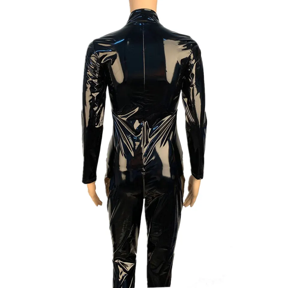 Sexy Lady Shiny Latex Suit PVC Faux Leather Jumpsuit Long Sleeve Zipper Shiny PU Patent Leather Bodysuit Nightclub Clubwear - Image 6
