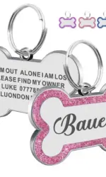 Custom Double Side Dog Cat ID Tag Glitter Dogs Cats Name Pendant Tags Pet Collar Accessories Anti-lost Bone Tags for Dog Cat