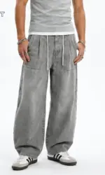 Men Baggy Cargo Pants Washed Lyocell Wide Leg Trousers Hip Hop Streetwear Y2K Oversized Loose Fit Cargoes Techwear Vibe Apparel