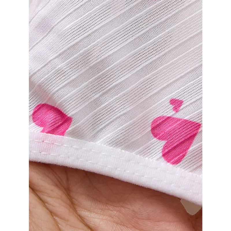 1 Set Of V-neck Women's Lingerie Sexy Suit Soft Bra Nightgown With Thong Intimates Underwear Heart Print Bras Briefs Night Dress - Image 6