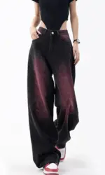 plus Size Women's Purple adient Bla Wide Leg Jeans Spring Autumn Winter High Waist Vintage Waed Long Pants for Plump Si...