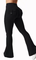 Women's Yoga Flare Trousers, High-Waisted Tummy-Control Wide-Leg Trousers Outdoor Casual Leggings with Pockets, Gym Workout Trou