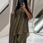 Y2K Green Stripe Long Pant Sets For Women 2026 Spring Summer Halter Vest Top Wide Leg Pant 2 Piece Sets Lady Chic Holiday Outfit
