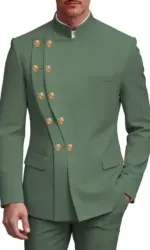 2 Piece Slim Fit Mens Suit Chinese Suits Stand Collar Tuxedo for Men Wedding Prom Blazer Pant Set