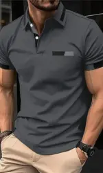 Men's Fitness Casual Sports T-shirt Gym Running Sports Elastic Short-sleeved Polo Shirt Lapel Top Men's Slim Fit T-shirt