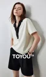 TOYOUTH Women Contrasting Colors POLO Collar T-shirt 2025 Summer New Short Sleeved Top
