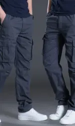 2025 Cotton Multi Flap Pockets Men's Straight Leg Cargo Pants Loose Casual Outdoor Pants Men's Work Pants For Hiking Tactical