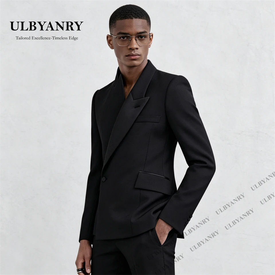 ULBYANRY Custom Men’s Asymmetrical Lapel One - Button Black Slim Fit 2 - Piece Suit for Wedding Business Dinner XXS-7XL Tuxedo - Image 2
