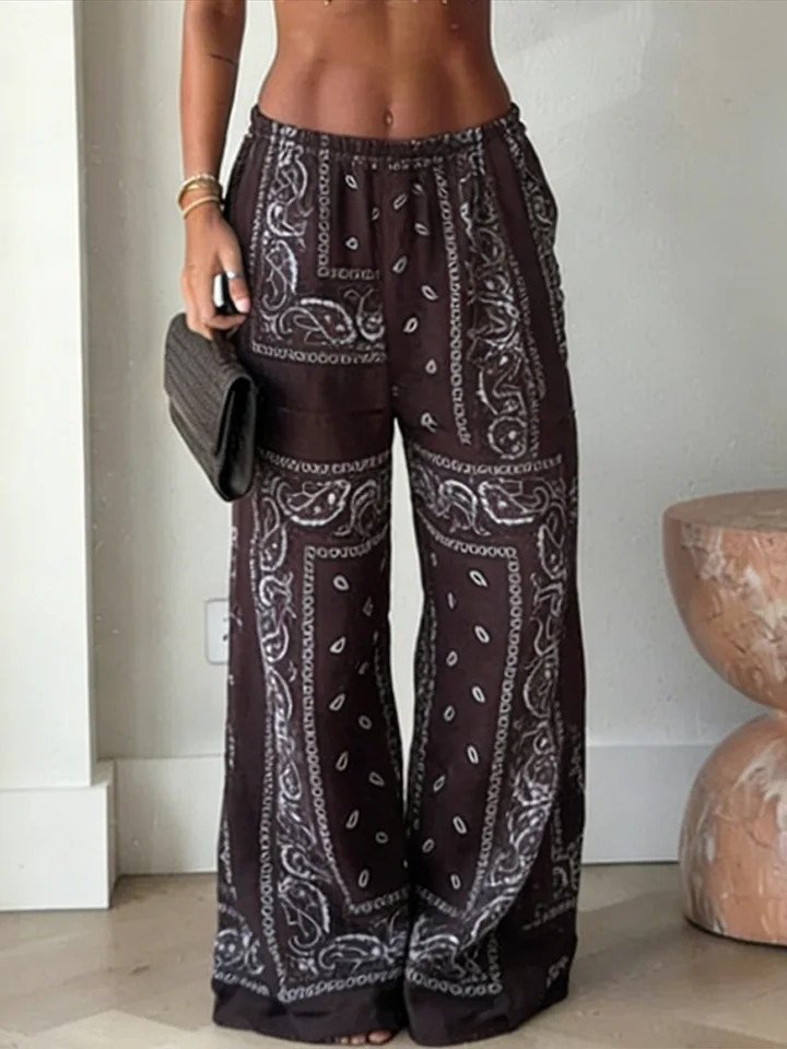 Fashion Paisley Floral Printed Oversized Shirts Square Scarf Skirt Wide Leg Long Pants Sets 2026 Summer Vacation Beach Outfits - Image 6