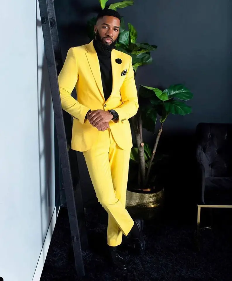 Men's Yellow Suits Slim Fit Single Breasted Wedding Formal Party Wear 2 Pieces Trajes De Boda Para Hombre Completos - Image 3