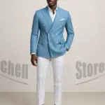Men's Double Breasted Suit with Pinstripes Fashion Tailored Fit Formal Outfits for Business Casual Party Chic Male Suit 2 Piece