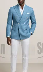 Men's Double Breasted Suit with Pinstripes Fashion Tailored Fit Formal Outfits for Business Casual Party Chic Male Suit 2 Piece