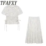 TFAFXY 2026 Summer Bow Plaid Embroidered Blouse Women Sets A-line Midi Long Skirt Suits Y2K
