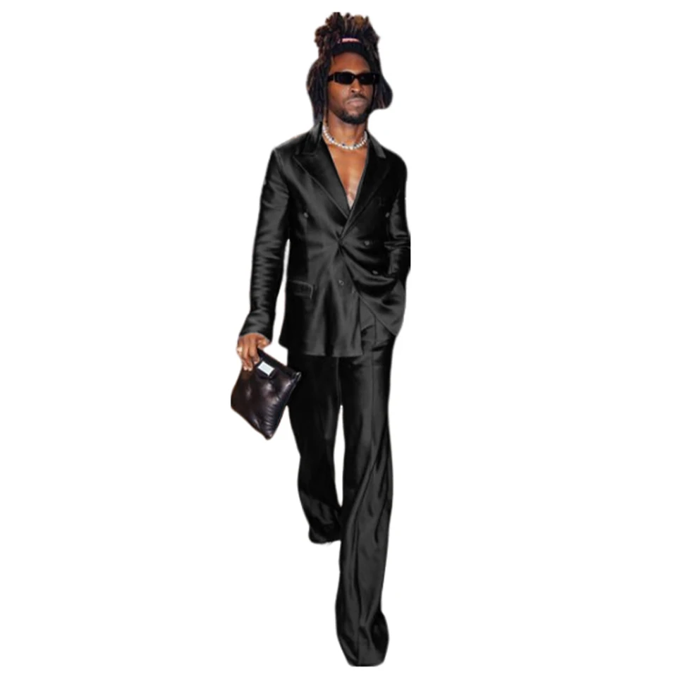 Men's Suit Satin Men Costume Luxurious Double Breasted Complete 2 Pieces Suit Peaked Lapel Jackets Dancing Party Fashion - Image 2