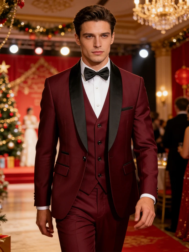 Men's 3 Piece Tuxedo Suit Set One Button Satin Shawl Lapel Slim Fit Blazer Vest Pants For Formal Business Wedding Groom - Image 4