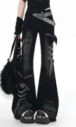 Y2K Bow Jeans Women 3D Design High Waist Slim Fit Flared Pants Spicy Girl