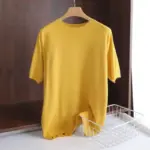 Superfine Merino Wool T Shirt Men's Knitted O-neck Breathable Thin Cashmer Short Sleeve Tee Solid Color Tops