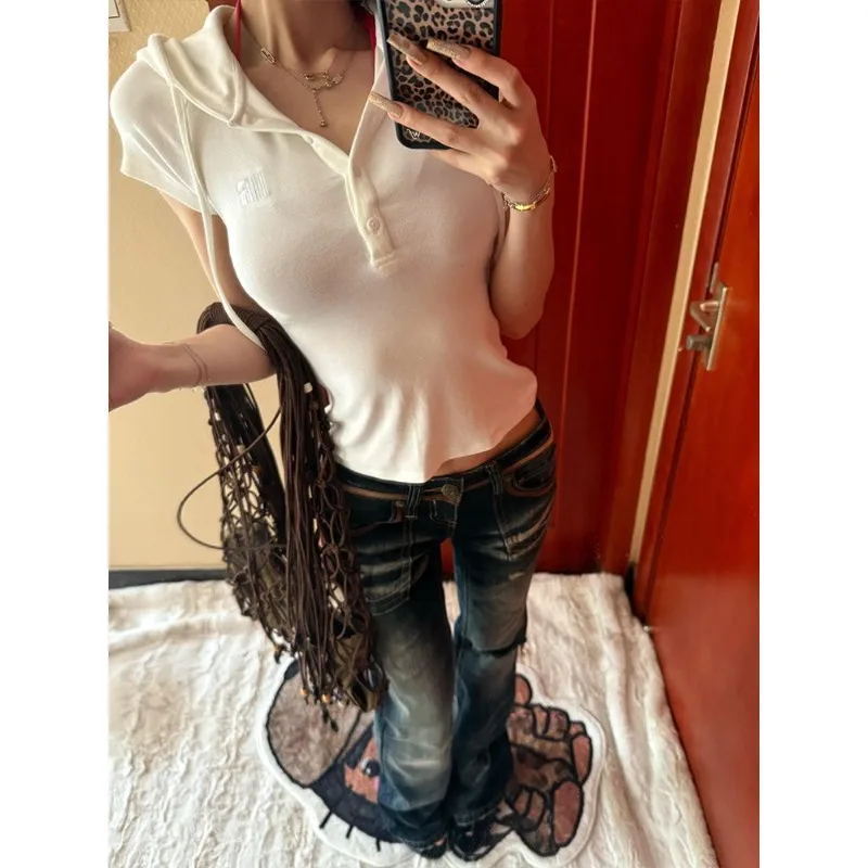 American Vintage Low Waist Heavy Work Waed Women's Jeans Summer Street Y2K Spicy Scratch Micro Flared Pants Blue Long Trousers - Image 4
