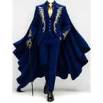 Navy Blue Men's Luxury Suits 3Pieces Blazer Pants  Applique Single Breasted High Quality Cape Formal Wedding Tuxedo Customized