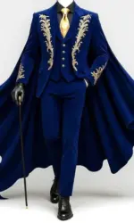 Navy Blue Men's Luxury Suits 3Pieces Blazer Pants  Applique Single Breasted High Quality Cape Formal Wedding Tuxedo Customized