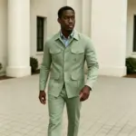 Sage Green Linen Safari Suit Men Summer Lightweight Two Piece Set Casual Wedding Groom Wear Beach Party Mens Fashion XS-3XL