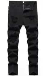 Men's slim fit perforated black denim pants