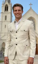 Classic Suit Men Formal Wear Safari Style Jacket Pants 2 Piece Sets Man Business Tuxedo Attire Customized Groom Wedding Outfit