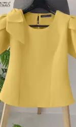 Women Blouse ZANZEA Elegant Office Lady Summer Short Puff Sleeve Bow Fashion Shirts 2025 Casual Solid Color Tops Tunic Blusas