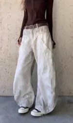 2025 Cyber Y2K Grunge Dirty Washed White Baggy New Jeans Pants For Women Clothing Straight Wide Leg Old Lady Trousers Ropa Mujer