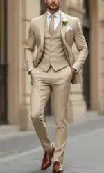 Tailor Made Men's Suits Wedding 3 Piece Slim Fit Formal Suit Groomsmen Tuxedo Business Office Wear (Jacket+Vest+Pants)