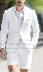 Fashion Men Solid Suit Set with Shorts Tailor-made Classic Blazer Short Pants 2 Pieces Summer Slim Fit Groom Wedding Prom Tuxedo