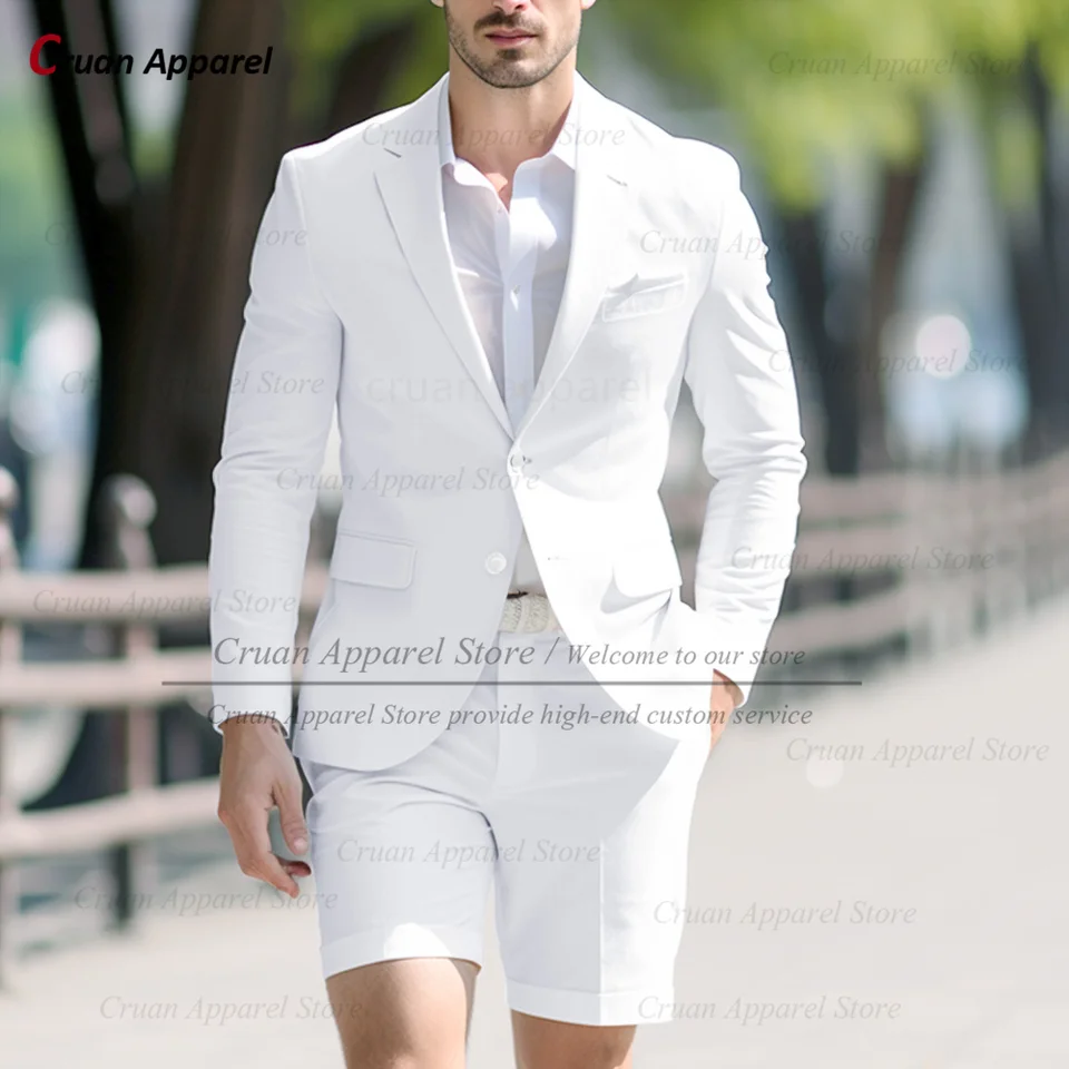 Fashion Men Solid Suit Set with Shorts Tailor-made Classic Blazer Short Pants 2 Pieces Summer Slim Fit Groom Wedding Prom Tuxedo