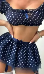 Women's Erotic Short Skirt with Garter Straps Sexy Lingerie Women Sexy Polka Dot Off Shoulder Puffy Skirt Polka Exotic Set