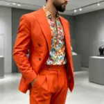 Orange Red Fashion Business Men Suit Groom Groomsman Wedding Party Prom Formal Occasion Tuxedos Male 2 Piece Set Blazer Pants