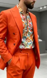 Orange Red Fashion Business Men Suit Groom Groomsman Wedding Party Prom Formal Occasion Tuxedos Male 2 Piece Set Blazer Pants