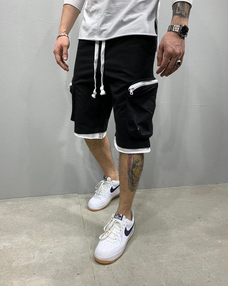 Mens Summer Cargo Shorts Cotton Workout Fitness Shorts Breathable Jogger Training Gyms Bodybuilding Multi Pocket Yellow Shorts - Image 5