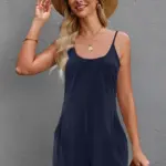 Summer camisole jumpsuit casual shorts solid color loose pocket jumpsuit