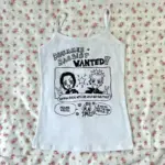Y2k Anime Streetwear O-neck 90s Text Printing Tops Women Harajuku Clothes Simple Vintage Crop Tee Aesthetic emo Casual Tank Top