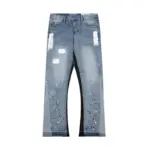 American retro washed letter spliced denim trousers high street trendy brand couple loose straight micro-flared long trousers