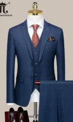 Blazer Vest Pants Luxury Brand Boutique Plaid Casual Business Mens Suit 3 Pcs and 2 Pcs Set Groom Wedding Party Dress Jacket