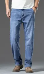 Men's Jeans 2024 Summer Thin Business Casual Loose Straight Pants Fashion Versatile Stretch Pants Large size 48