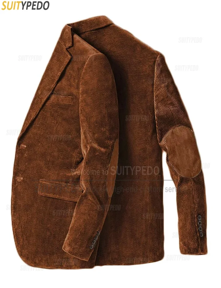 Elegant Corduroy Men's Suit Jacket Fashion Notch Lapel Formal Evening Banquet Male Daily Casual Slim Fit Suit Attire 1 Pices - Image 3