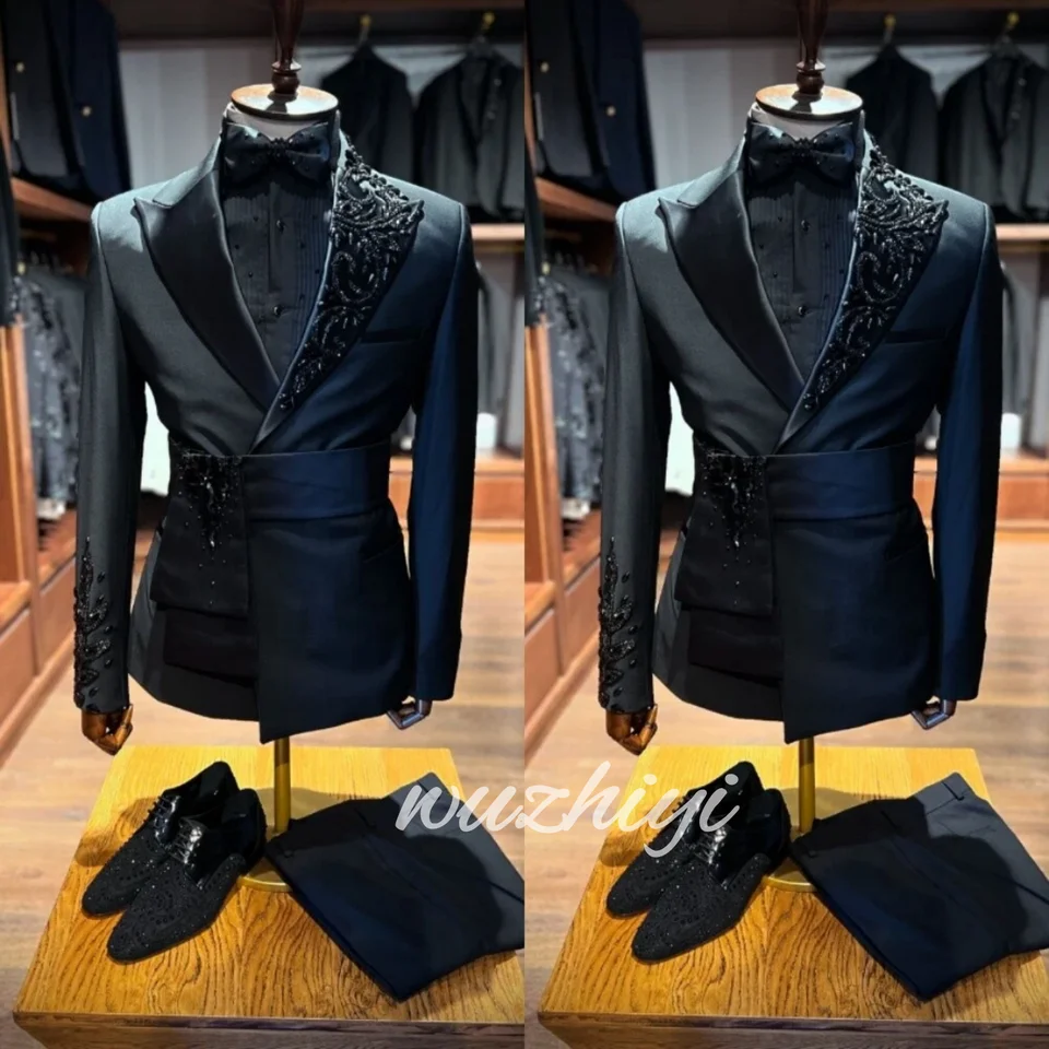 Luxury Men's Suit for Wedding Tuxedo 2 Piece Sets Slim Fit Applique Wedding Party Groom Blazers Bespoke jacket Pants Customized - Image 2