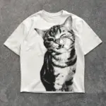 Summer Harajuku Letter Graphic T Shirts Y2k Tops Cat Print Women High Street Oversized T Shirt Streetwear Vintage Tee Clothing