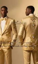 Luxury High-end Customized Jewelry Ornament Tuxedo Men Suits Wedding Groom Blazer Peaked Lapel 2 Piece Set rajes para hombre