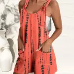 Women's Sleeveless Jumpsuit with Abstract Print and Pockets - Summer Casual Loose Fit Romper with Adjustable Straps