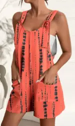Women's Sleeveless Jumpsuit with Abstract Print and Pockets - Summer Casual Loose Fit Romper with Adjustable Straps