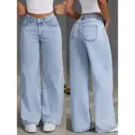Women High Waist Denim Jeans Vintage Wide Leg Straight Pants Distressed Washed Pockets Streetwear Floor Length