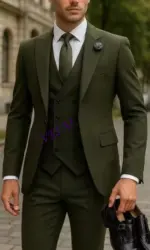 CustomizedNew Army Green Men Suit Wedding Party Formal Groom Groomsman Prom Business Male Tuxedos 3 Piece Set Jacket Vest Pants