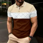 Summer Men's Polo Men's Casual Short Sleeve Polo Shirt Striped Color Block Design Sporty Polo Style Collared Polo Shirts for Man